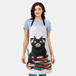 Smart Black Cat mit Brille - Funny Cartoon Schürze