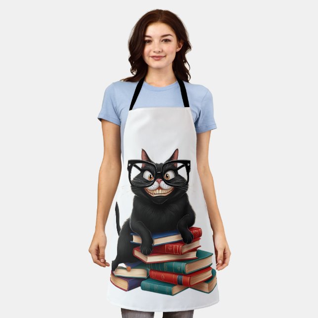 Smart Black Cat mit Brille - Funny Cartoon Schürze (Getragen)