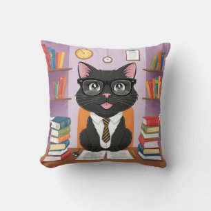 Smart Black Cat und Bücher mit Brille - Fu Kissen