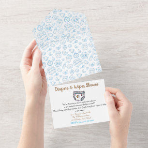 Smart Blue Karo Diaper Kinderdusche Einladung