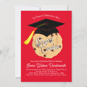 Smart Cookie Graduation Party Red Invitation
