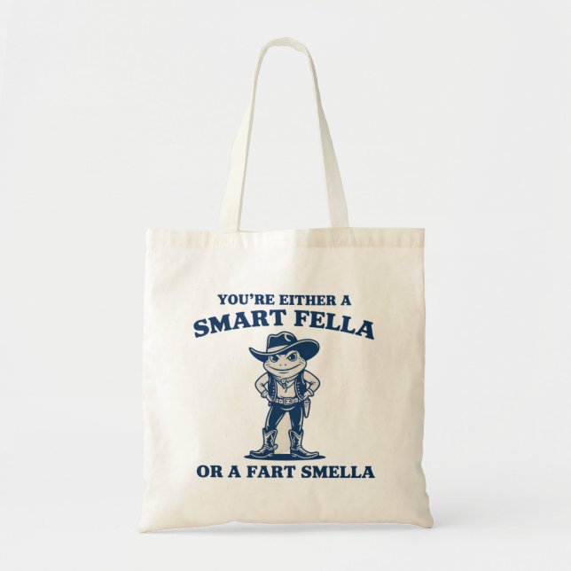 Smart Fella or Fart Smella Retro Frog Meme Funny Tragetasche (Vorne)