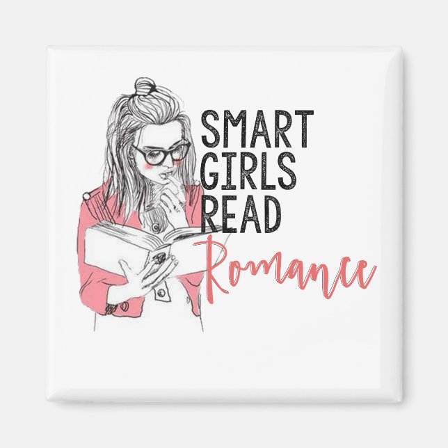 Smart Girls Romance Square Magnet lesen (Vorne)