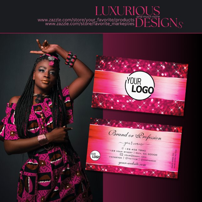 Smart Girly Pink Glitzer Luminous Stars und Logos Visitenkarte (Von Creator hochgeladen)