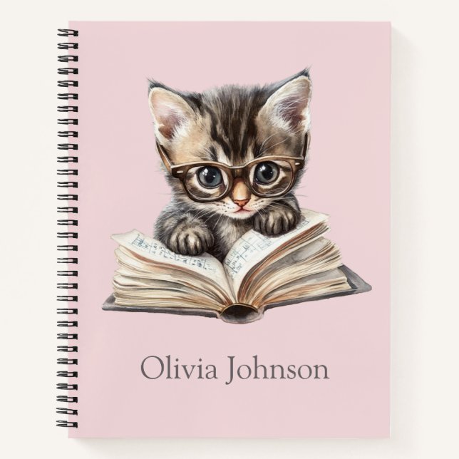 Smart Kitten mit Glasses Personalisiertes Notebook Notizbuch (Vorderseite)