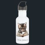 Smart Kitten with Glasses Custom Name Edelstahlflasche<br><div class="desc">Stay hydrated in style with this personalized stainless steel water bottle featuring a smart kitten with glasses reading a book. Designed especially for book-loving kids and cat fans, this custom bottle is perfect for school, daycare, or weekend adventures. Add your child's name for a practical, eco-friendly, and charming accessory they’ll...</div>
