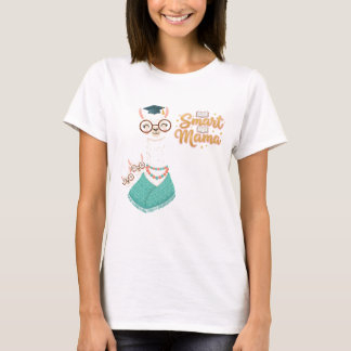 Smart Mama Clever Llama Cartoon Whimsical Graphic T-Shirt