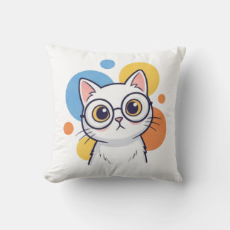 Smart Nerd White Cat Glasses Design Kissen