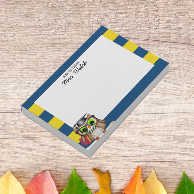 Smart Owl Blue Gold Personalisiert Teacher Post-it Klebezettel (Von Creator hochgeladen)
