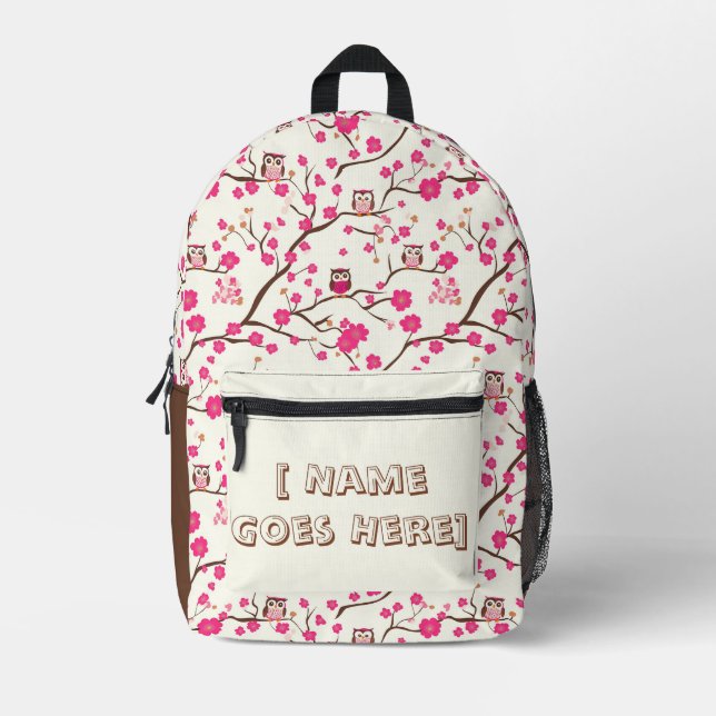 Smart Owls & Cherry Blossoms Bedruckter Rucksack (Vorderseite)
