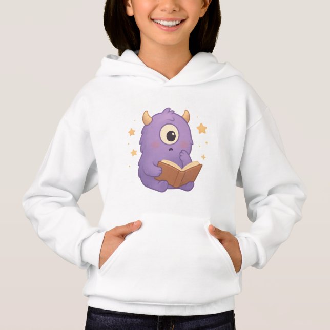 Smart Reading Monster Kids Hoodie — Purple Book (Vorderseite)