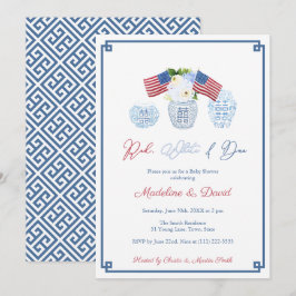 Smart Red White Due Chinoiserie Baby Dusche Party Einladung