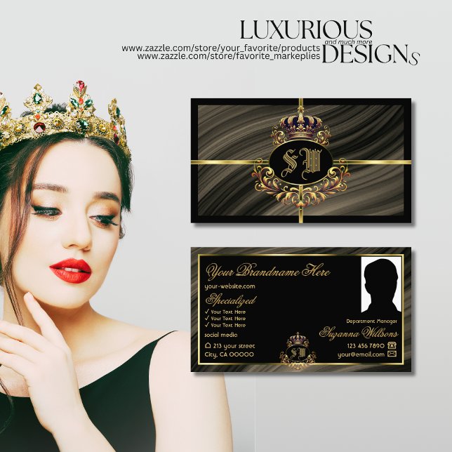 Smart Royal Brown Gold Crown mit Monogram Foto Visitenkarte (Von Creator hochgeladen)