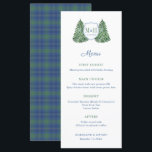 Smart Tartan Winter Wedding Party Menükarte<br><div class="desc">Stilisierte Aquarellbäume / Christbaumen. Vor diesen ist ein Abzeichen / Schild Form mit den Initialen des Paares und das Datum der Veranstaltung. Die Aquarellelemente wurden von mir handgemalt,  bevor sie in digitale Form gescannt wurden (die Schildform ist von einem anderen Künstler).</div>