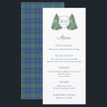 Smart Tartan Winter Wedding Party Menükarte<br><div class="desc">Stilisierte Aquarellbäume / Christbaumen. Vor diesen ist ein Abzeichen / Schild Form mit den Initialen des Paares und das Datum der Veranstaltung. Die Aquarellelemente wurden von mir handgemalt,  bevor sie in digitale Form gescannt wurden (die Schildform ist von einem anderen Künstler).</div>