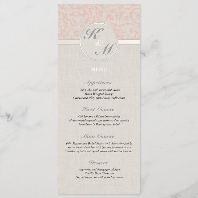 SmartElegance Coral Wedding Menu Menükarte (Vorderseite)