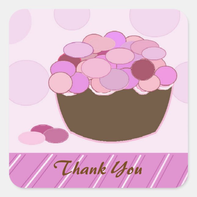 Smartie Cupcake Danke Quadratischer Aufkleber (Vorderseite)