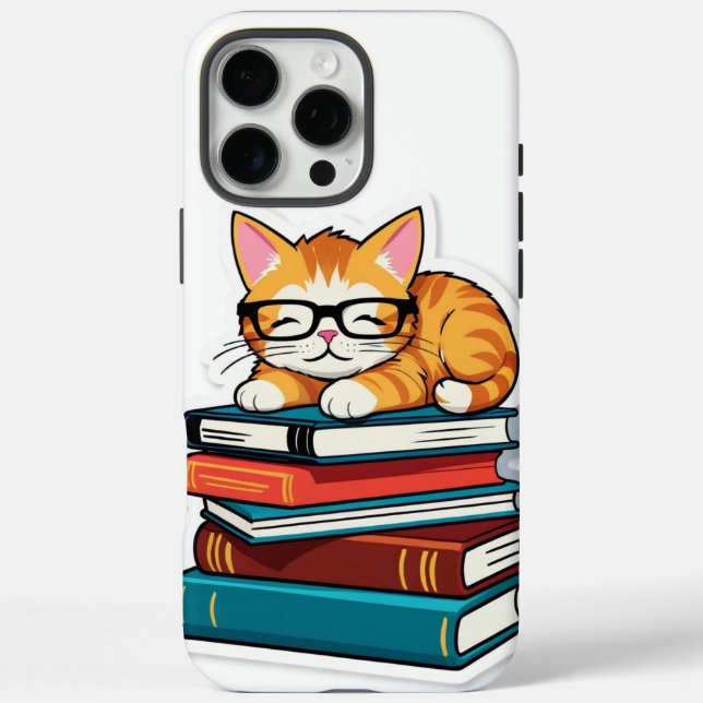 Smarty Cat auf einem Stapel iPhone 16 Pro Max Hülle (Rückseite)