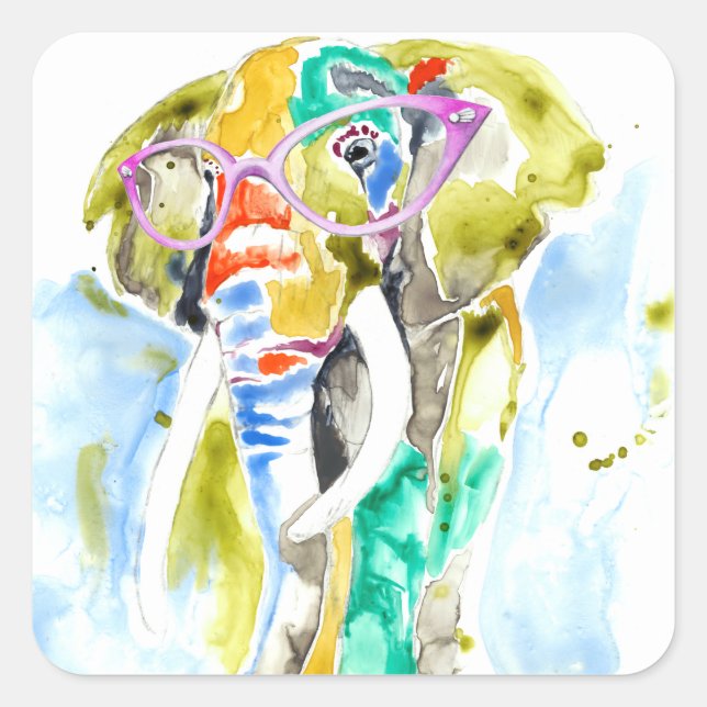 Smarty-Pants-Elefant Quadratischer Aufkleber (Vorderseite)