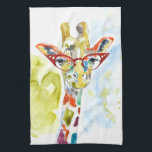 Smarty-Pants Giraffe Geschirrtuch<br><div class="desc">Dieser Aquarelldruck zeichnet sich durch eine farbenfrohe Giraffe in Brillen aus | von Jennifer Goldberger</div>