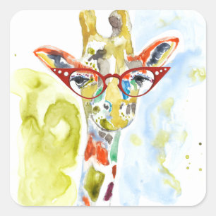 Smarty-Pants Giraffe Quadratischer Aufkleber