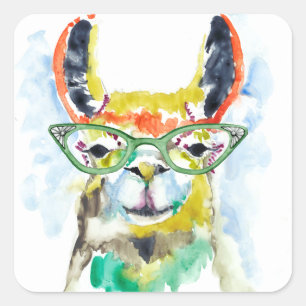 Smarty-Pants Llama Quadratischer Aufkleber