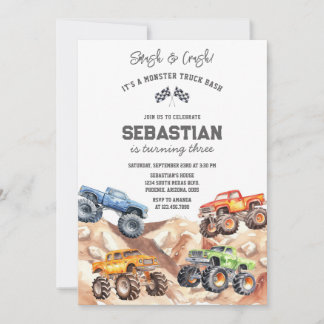 Smash & Crash It's Monster Truck Bash Boy Birthday Einladung