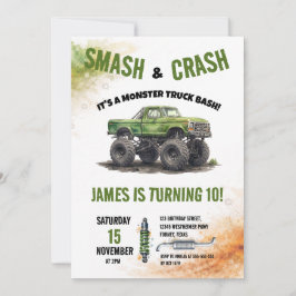 Smash & Crash Monster Truck Aquarell Geburtstag Einladung