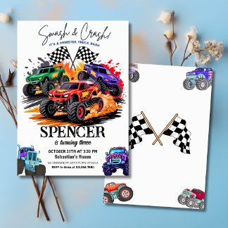 Smash & Crash Monster Truck Bash 3. Geburtstag Einladung