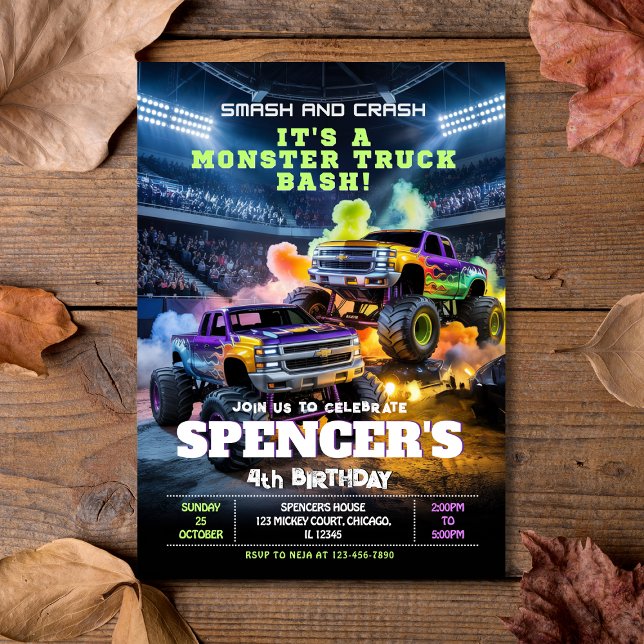Smash & Crash Monster Truck Birthday Einladung (Smash & Crash Monster Truck Birthday Invitation
)