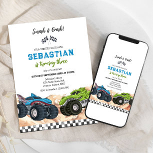 Smash & Crash Monster Truck Kindergeburtstag Einladung