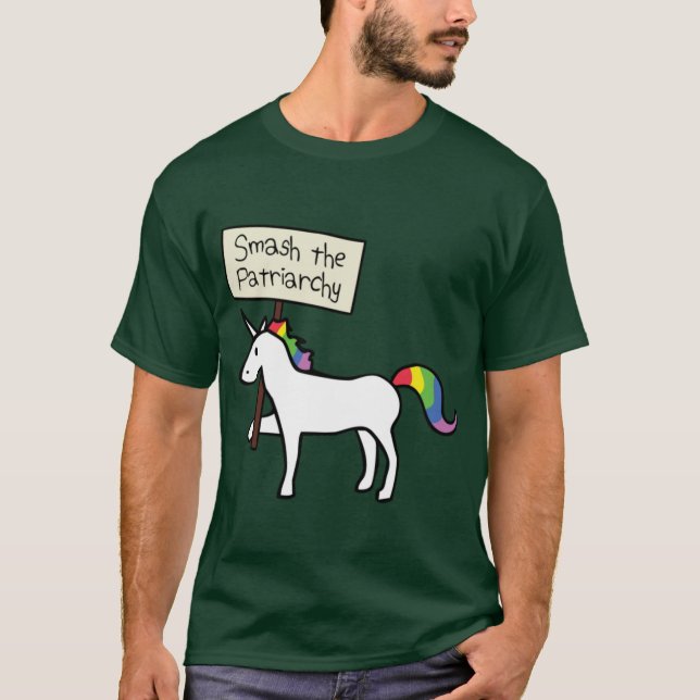 Smashhe Patriarchy White Unicorn Relaed Fit funny T-Shirt (Vorderseite)