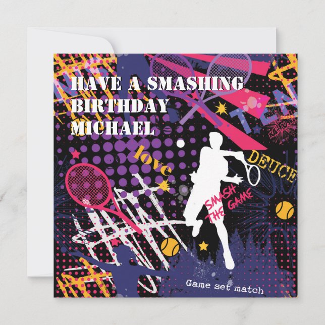🎾 Smashing Birthday Tennis Flachkarte Karte (Vorderseite)