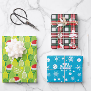 🎄 Smashing Weihnachten 🎾 Tennismuster, angep Geschenkpapier Set