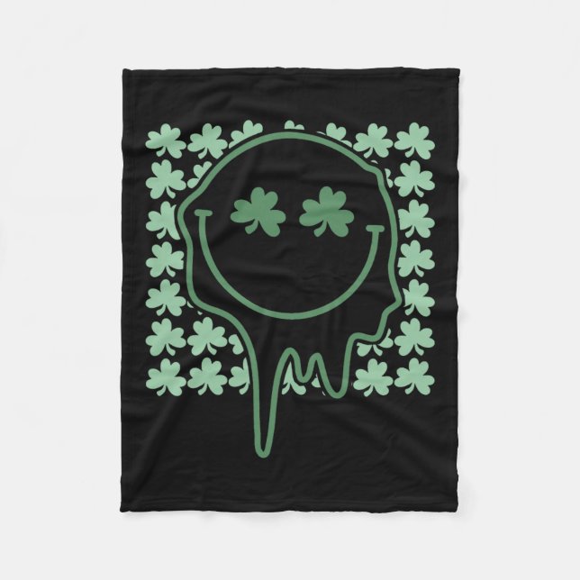 Smilan Face St Patricks Day Groovy Hippie Shamroc Fleecedecke (Vorderseite)