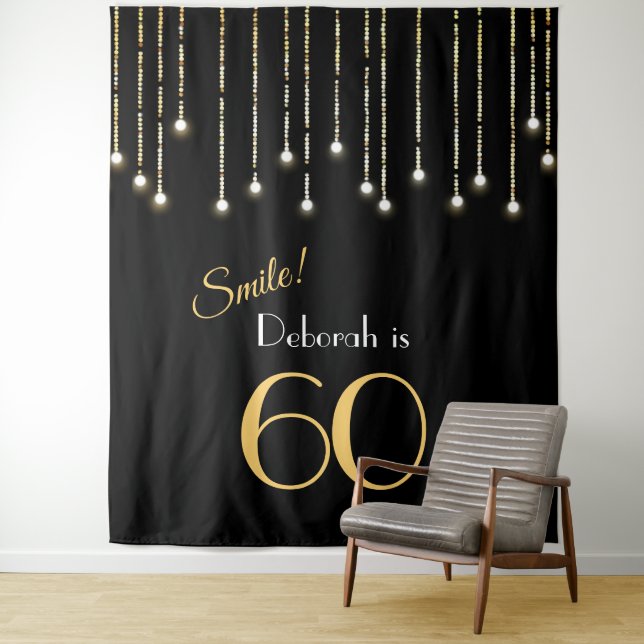 Smile Birthday Black Gold Foto Stand Hintergrund Wandteppich (Beispiel)