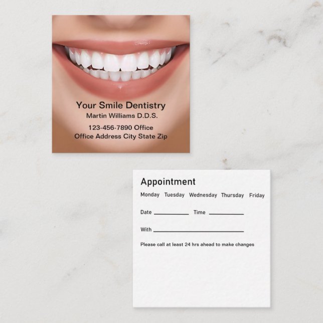 Smile Dentist Office Termin Visitenkarten Quadratische Visitenkarte (Vorne/Hinten)