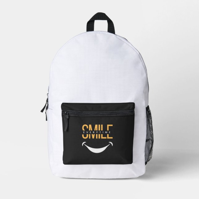 Smile Everytime – Spread Positive Vibes Anywhere Bedruckter Rucksack (Vorderseite)