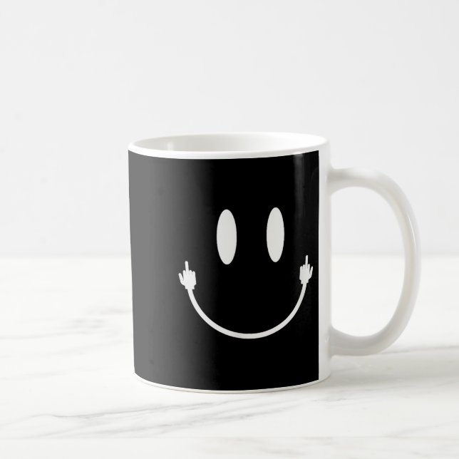 Smile Face Middle Finger Hand Funny Sarcasm Meme S Kaffeetasse (Rechts)
