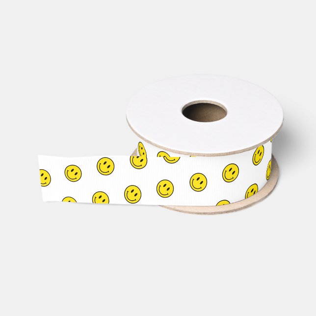 Smile Face Polka Dot Emojis Happy Yellow Fun Ripsband (Spule)
