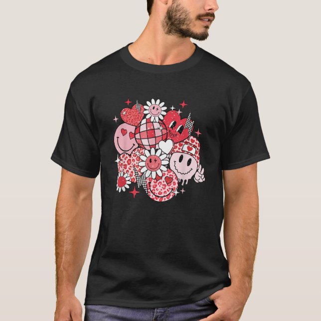 Smile Face Valentines Day Vibes Leopard Flower Gro T-Shirt (Vorderseite)