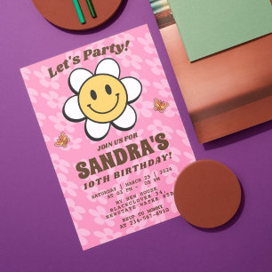 Smile Flower Face Retro Editable Invitation