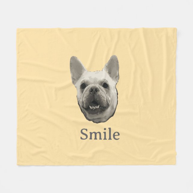 Smile French Bulldog Beige Fleecedecke (Vorderseite (Horizontal))