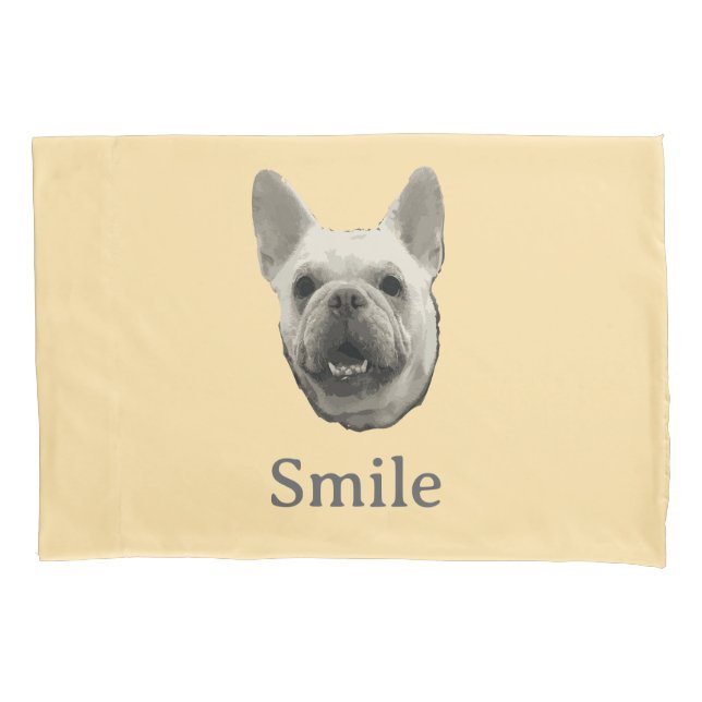 Smile French Bulldog Beige Kissenbezug (Vorderseite)