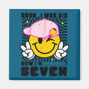 Smile Gesicht 7. Geburtstag war 6 7 kariert bruh Magnet