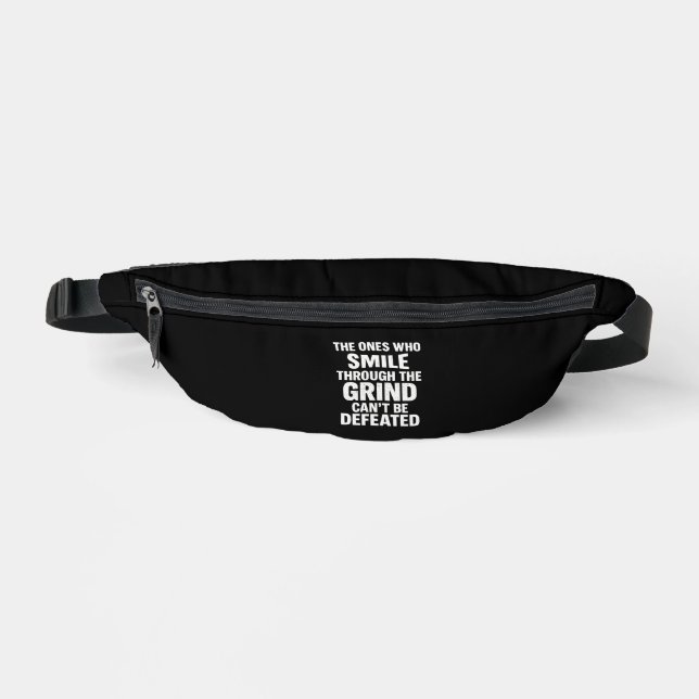 Smile-Grind-Gymnastik-Zitat mit weißem Text Bauchtasche (Vorderseite)