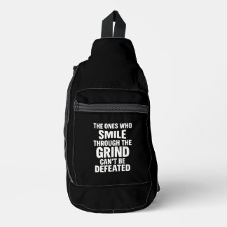 Smile-Grind-Gymnastik-Zitat mit weißem Text Crossbody Bag
