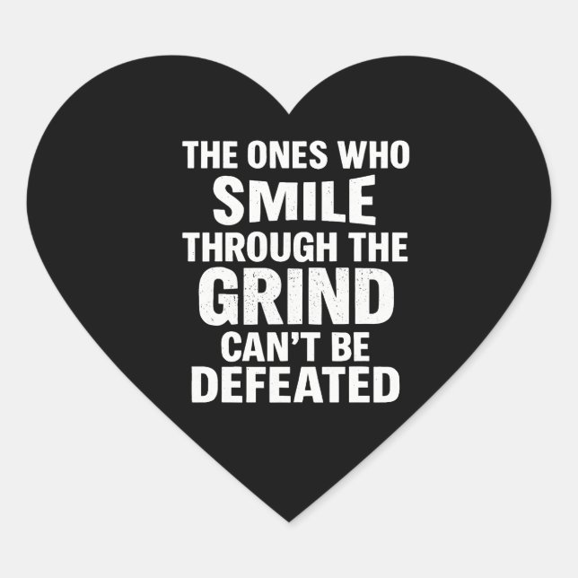 Smile-Grind-Gymnastik-Zitat mit weißem Text Herz-Aufkleber (Vorderseite)