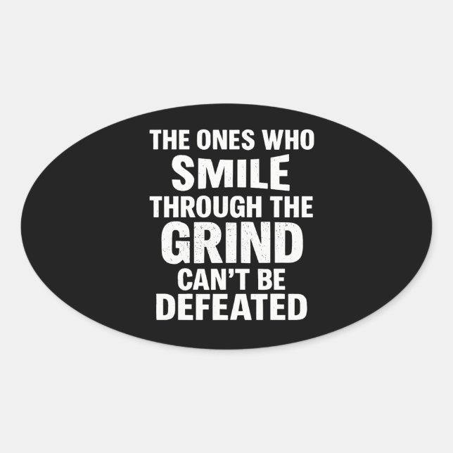 Smile-Grind-Gymnastik-Zitat mit weißem Text Ovaler Aufkleber (Vorderseite)