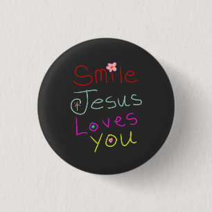 „Smile Jesus liebt dich“ Farbige Schrift  Button